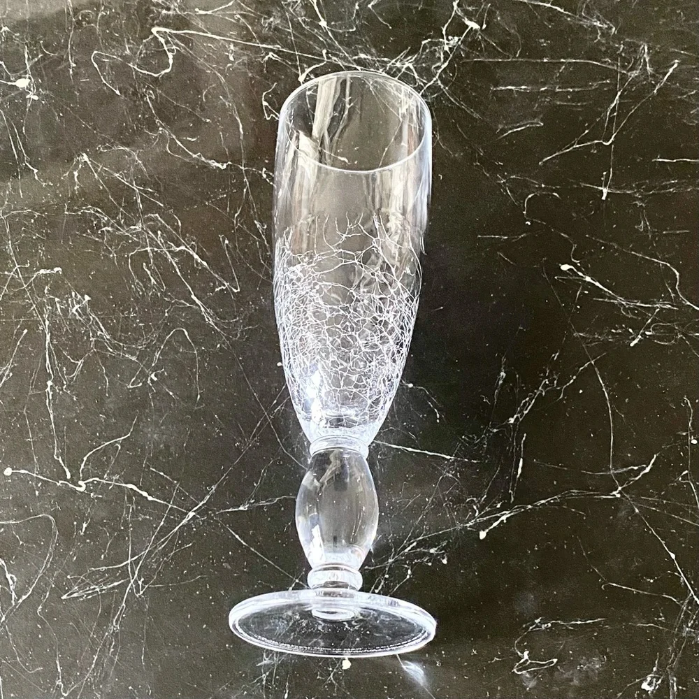 Pier 1 Clear Crackle Glass Flutes / Drink Glass Set